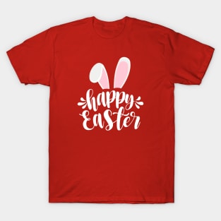 Simple Cute Bunny Ears Happy Easter Calligraphy T-Shirt